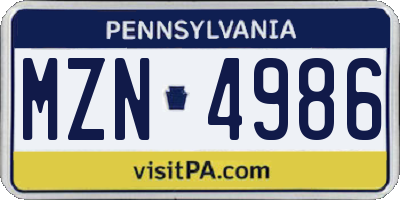 PA license plate MZN4986