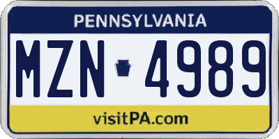 PA license plate MZN4989