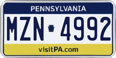 PA license plate MZN4992