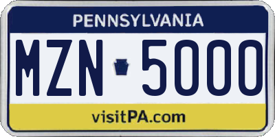 PA license plate MZN5000