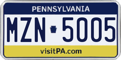 PA license plate MZN5005
