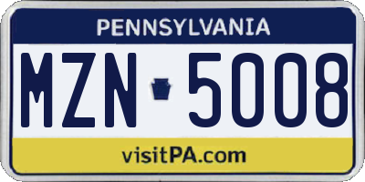 PA license plate MZN5008