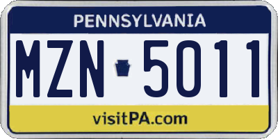 PA license plate MZN5011