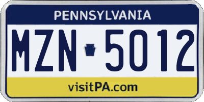 PA license plate MZN5012