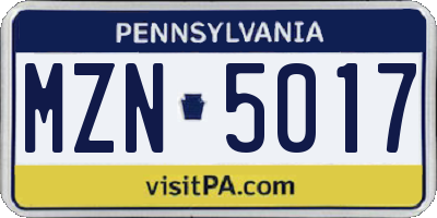 PA license plate MZN5017