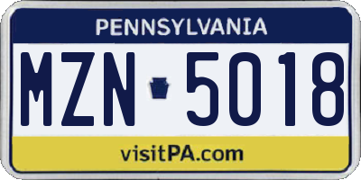 PA license plate MZN5018