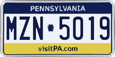 PA license plate MZN5019