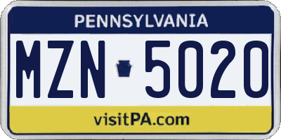 PA license plate MZN5020