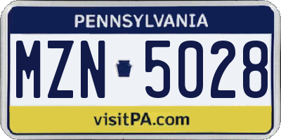 PA license plate MZN5028