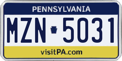 PA license plate MZN5031