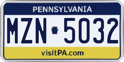 PA license plate MZN5032