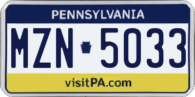 PA license plate MZN5033