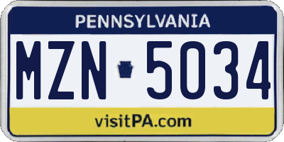 PA license plate MZN5034