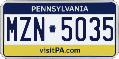 PA license plate MZN5035