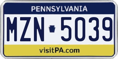 PA license plate MZN5039