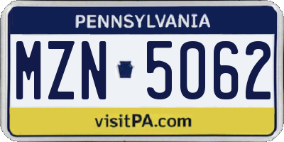 PA license plate MZN5062