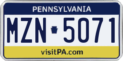 PA license plate MZN5071