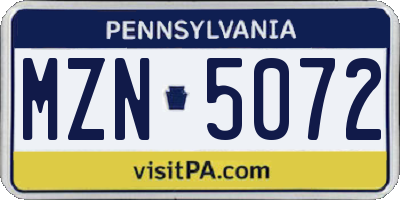 PA license plate MZN5072