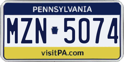 PA license plate MZN5074