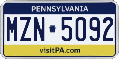 PA license plate MZN5092