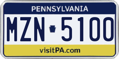 PA license plate MZN5100
