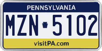 PA license plate MZN5102