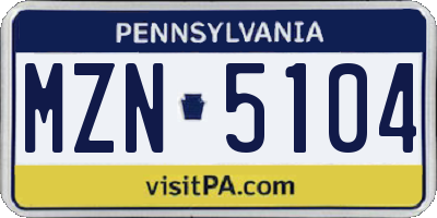 PA license plate MZN5104