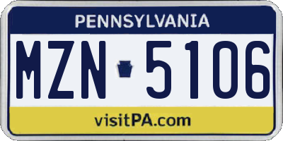 PA license plate MZN5106