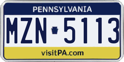 PA license plate MZN5113