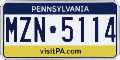 PA license plate MZN5114