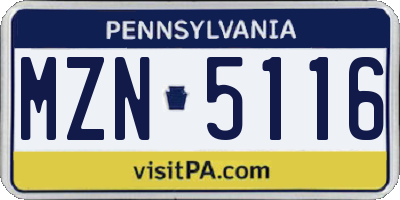 PA license plate MZN5116