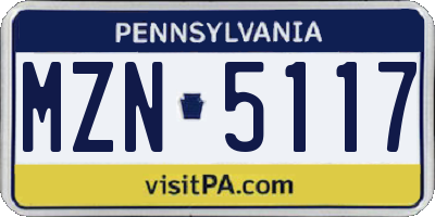 PA license plate MZN5117