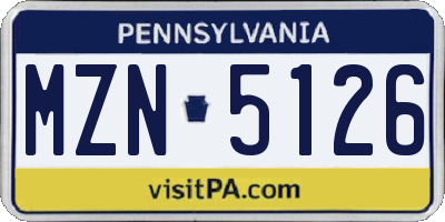 PA license plate MZN5126