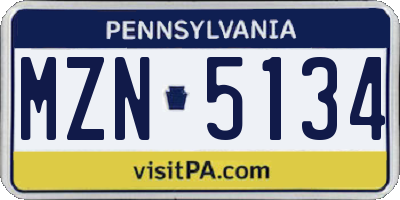 PA license plate MZN5134