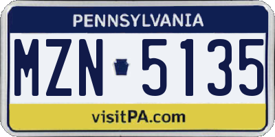 PA license plate MZN5135