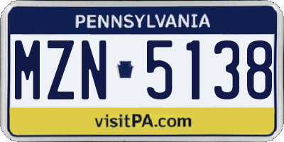 PA license plate MZN5138