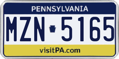 PA license plate MZN5165
