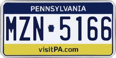 PA license plate MZN5166
