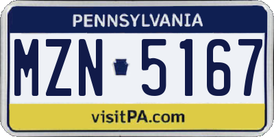 PA license plate MZN5167
