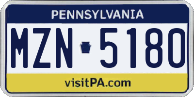PA license plate MZN5180
