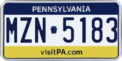 PA license plate MZN5183