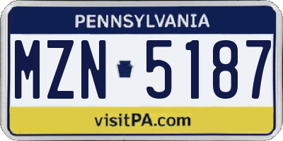 PA license plate MZN5187