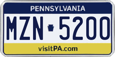 PA license plate MZN5200