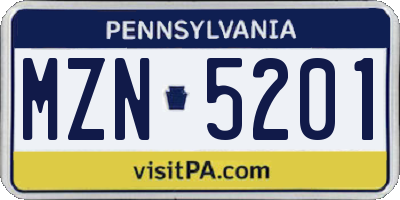PA license plate MZN5201