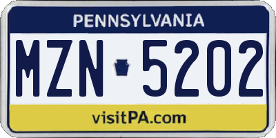 PA license plate MZN5202