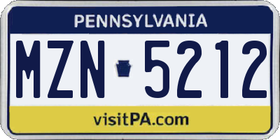 PA license plate MZN5212