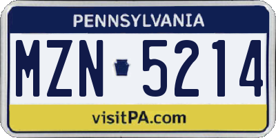 PA license plate MZN5214