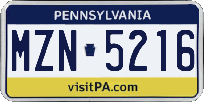 PA license plate MZN5216