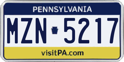 PA license plate MZN5217