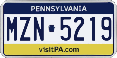 PA license plate MZN5219